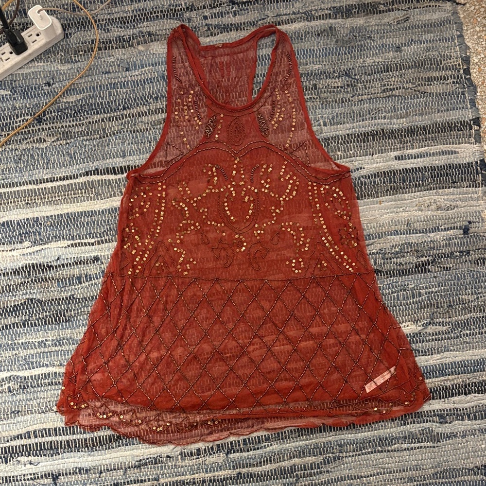 Free People Red Embellished Tank Top